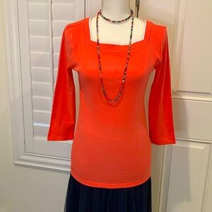 Lauren Ralph Lauren cotton stretch 3/4 sleeves square neck tee in coral M